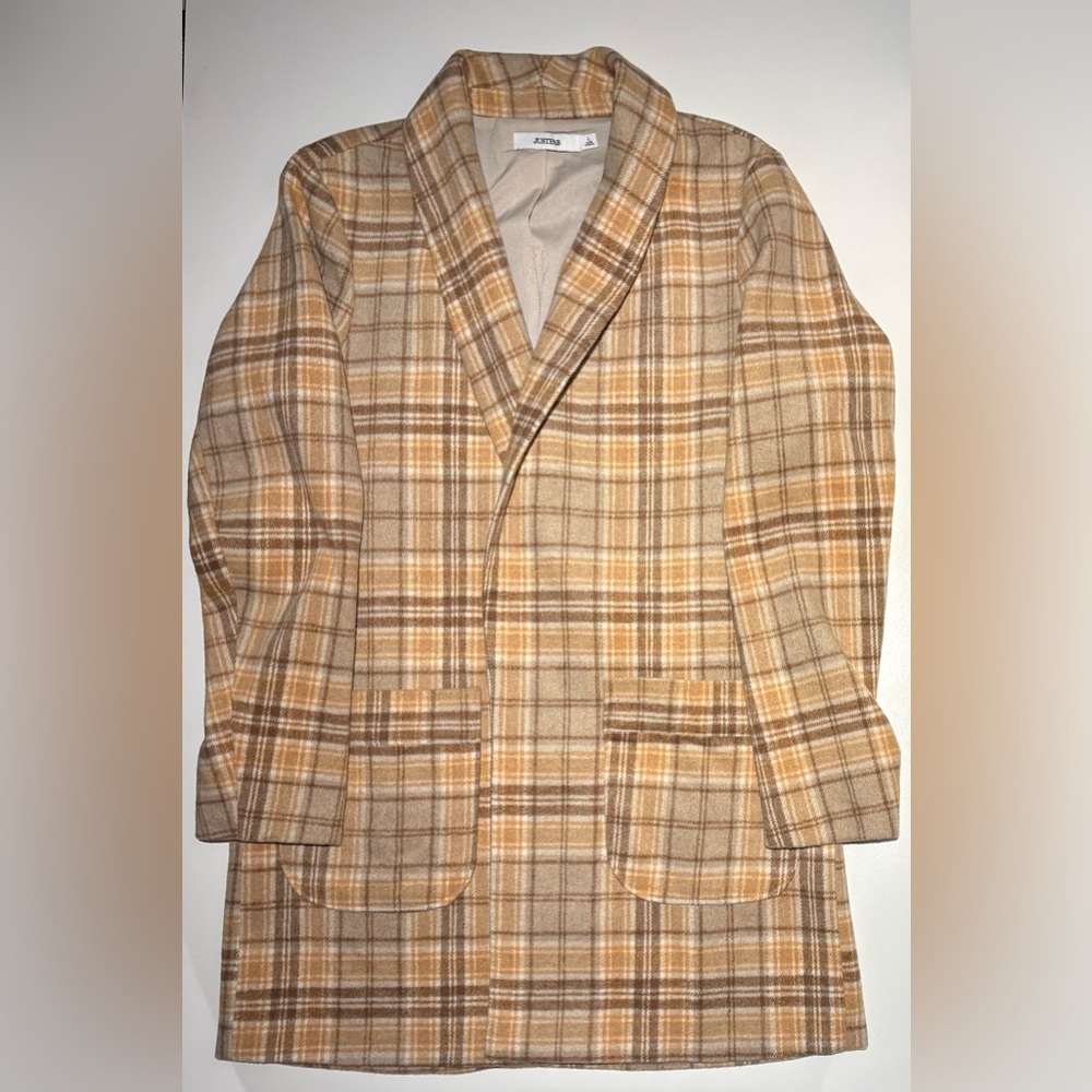 JustFab Plaid Butterscotch yellow and tan Blazer Size Large